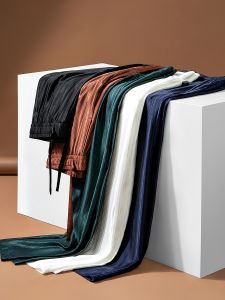 หรูหรา ผ้าไหม Y ลื่น น้ําแข็งต่อต้านริ้วรอย ผ้าไหม Acetate พื้นผิว ผู้ชาย ลำลอง หลวม ชุดกีฬาขาตรง กางเกงวอร์ม