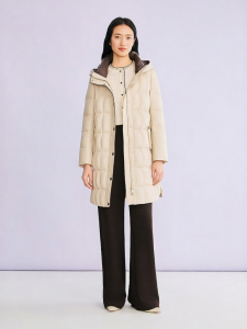 Hooded Geometric Pattern Faux Leather Long Winter Down Coat