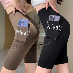 YOLO Yoga Shark Pants Women Pocket Shorts Cycling Riding Leggings Summer Modal Ice Silk High Waist Bottom Safety Pants