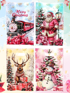 【New Design】10/20/50pcs Christmas Gift Bags Colorful Santa Claus & Elk Printed Candy Wrapper Elegant Snowman Plastic Loot Bags for Packaging Cookies Christmas Decorations for Home 2026 Xmas Party Supplies