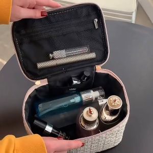 B.I.Y Vintage Tweed Design Makeup Bag Waterproof Cosmetic Organizer Bag Large/Small Toiletries Pouch 复古小香风防水化妝包