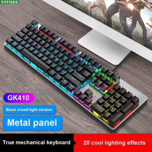 GK410 Mixed LED Light Mechanical Keyboard 104 Keys Gaming Keyboard RGB Backlit Hot-Swappable Wired Keyboards All Keys No Rollover 20 Lighting Effects Multi-Media Online Edition