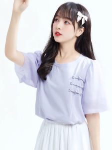 WANGGONGZHU | Elegant Pure Cotton Short Sleeve T-Shirt Womens New Chinese Style Button Design Summer Slimming Top Princess Style Commute