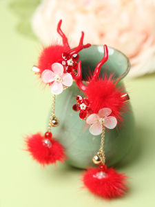 เข็มขัดผมรูปปากเป็ดฤดูหนาวสีแดง แกนเสือดาว ติดผมแบบเด็ก ทรงผมสไตล์โบราณ สร้อยคอแบบดั้งเดิม เครื่องประดับผมแบบดั้งเดิม