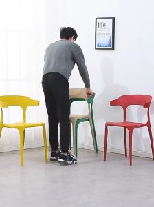 เก้าอี้พลาสติก เก้าอี้กินข้าว มีพนักพิง รุ่นฮิต ตกแต่งห้องนอน ร้านอาหาร ร้านกาแฟ มินิมอล ไม่ต้องประกอบ