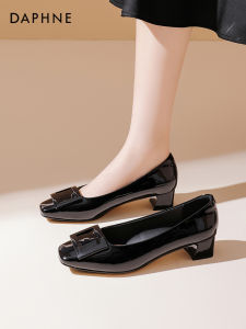 Daphne Black Work Shoes Comfortable High Heels Fashionable Slip-On Office Footwear Lightweight PU Material Spring Summer Collection