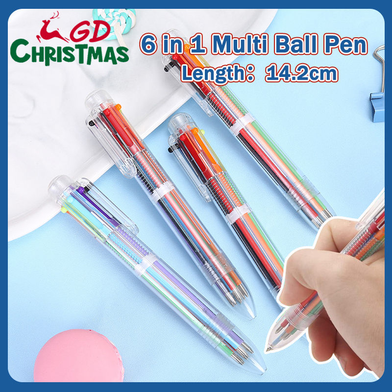 GD Christmas 1pcs 6 in 1 Multi Ball Pen Colored Highlight Pen Stationery Multi-Function Press Color Oil Pen