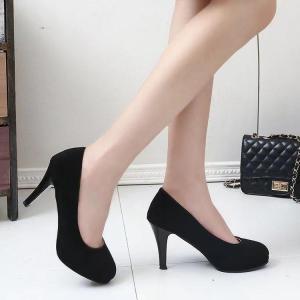 Student Ceremonial High Heels Female Black Ol round Head Work Stiletto Mid-Heel 5cm Plus Size Business Clothing Single round Head 7