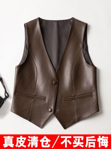 Womens Genuine Leather Jacket 2025 Spring Autumn New Style Short Sleeveless Sheepskin Vest Fashionable Commute Style