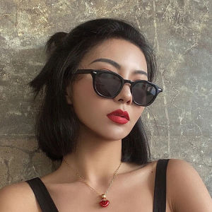 JN IMPRESSION New Korean Version Yellow Rice Nail Small Oval Frame Sunglasses UV Protection Small Face European and American Hip-hop Sunshade Sunglasses