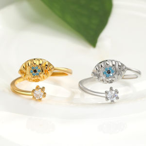 Evil Eye Rings For Women Stainless Steel Silver Color Blue Eye Design Opening Finger Ring