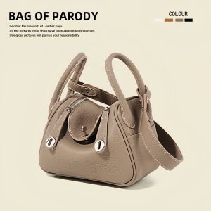 Genuine Leather Doctor Bag Womens Crossbody Shoulder Bag Casual Style Soft Handle Zipper Closure Pillow Shape Handbag
