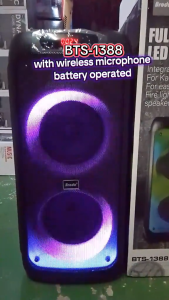 BTS-1388  Wireless Dual Subwoofer Bluetooth Speaker With Wireless Mic and Remote For Karaoke Speaker