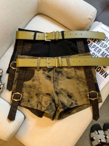 GUZILIAN | Slim Fitting Leopard Print American Style Denim Shorts