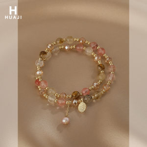 Floral Double Layer Tea Crystal Beaded Bracelet Womens Spring Summer New Sweet  Student Bestie Jewelry Accessories