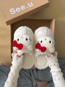 Adorable Korean Style Kitty Cat Lamb Fur Cotton Slippers Womens Winter New Home Comfortable Cover Head Furry Shoes