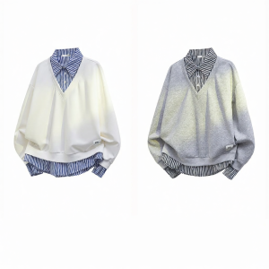 izzue | American Preppy Style Faux Two-piece Leisure Hoodie Male Loose Autumn