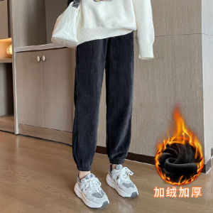 Womens Corduroy Pants Thickened Fleece Sporty Casual Sweatpants High Waist Harlan Style Autumn Winter Small Size Trendy