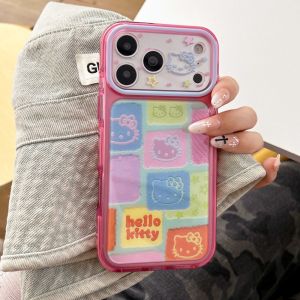 Sanrio | Cute For HelloKitty Colorful Grid Phone Case For iPhone 17 16 15 Pro Max Cute Cartoon Camera Shockproof Protective Cover