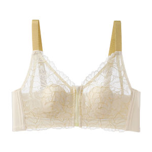 Miiow | Catwoman Rabbit Ear Lace Bra Womens Front Zipper Thin Style Gathered Anti-Sagging Side Breast Reduction V-Neck Nylon Cup