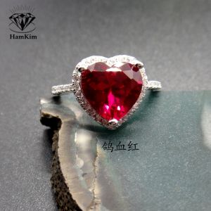 Red And Blue Sapphire Heart Shaped Ring S925 Sterling Silver Full Diamond Embedded Wedding Anniversary Love Gift Open Ring Adjustable
