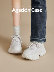 Agsdon Womens Dad Shoes 5CM Thick Bottom Breathable Sport White Shoes Casual round Toe Rubber Outsole Lightweight Wear-resistant