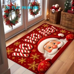 VIKAMA Santa Claus Reindeer Christmas Doormat Non Slip Washable Welcome Rug for Front Porch Living Room Holiday Decor