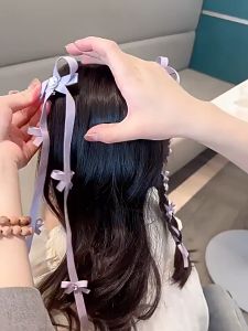 Set 2 kẹp tóc bé gái nơ ruy băng đính hạt đan tết dễ thương PK207