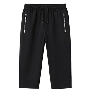 Mens Summer Solid Color 7/8 Length Pants Thin Quick Dry Lightweight Casual Sport Shorts Loose Fit Running Outdoor Gear