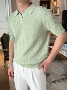 Summer Thin Knitted Short Sleeve Polo Shirt Casual Texture Breathable Flip-Collar T-Shirt Fashionable Urban Loose Fit Business Casual