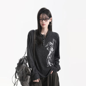 zuocisankon | Autumnal Lazy Style Henley Collar Loose T-Shirt