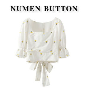 NUMEN BUTTON | Ruffle Floral Summer Shirt Gentle Niche Design Youthful Slimming