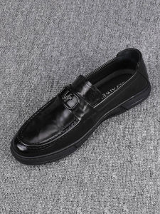 Mens Pure Leather Thick Bottom Breathable Casual Shoes Spring Autumn 2024 New Style British Trend Slip-On Loafers