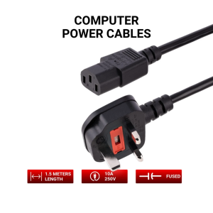 Power Cord UK Plug to IEC Cable (PC Mains Kettle Lead)