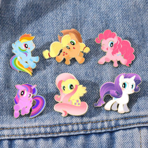 My Little Pony Pins 6pcs Set UV Printed Enamel Pins Cartoon Character Collection Brooches for MLP Fans Girls Kids Gift