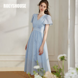 Roey s house | French Puff Sleeves Striped V-Neck Big Skirt Summer Dress