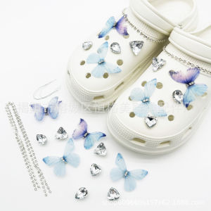 12ชิ้น/เซ็ต Crocs Jibbitz คริสตัลที่น่ามอง3D เพชรหัวเข็มขัดรองเท้าผีเสื้อที่ถอดออกได้ตกแต่งโซ่รองเท้าสำหรับ Crocs