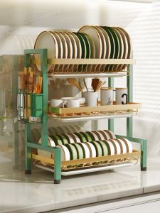 Stainless Steel Kitchen Storage Rack Dishware Draining Shelf Stand Utensil Storage Cabinet Plate Cup Holder Home Use