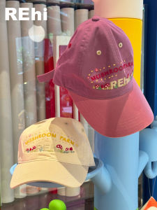 หมวกกันแดดทรงแบน REhi ปักลายดอกเห็ด หมวกทรงปากเป็ด หมวกผ้าฝ้ายแบบลำลองสำหรับฤดูร้อนและฤดูหนาว