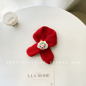 Red Baby Scarf Winter Men and Women Kids Baby Bib Knitting Heattech Festive Birthday Party Autumn and Winter K-style