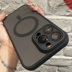 Matte Skin Feeling Black for Apple 14promax Phone Case New Arrival Iphone13 Magnetic Wireless Charging 12pro Minimalist Pure Color 15 All-Inclusive Drop-Resistant 11magsafe Protective Case Men and Women Soft