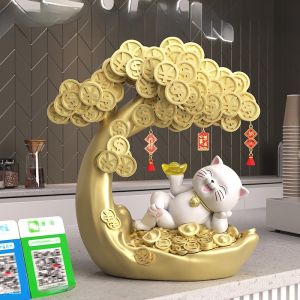 Money Tree Cat Statue Decoration Moving New Home Opening Gift Living Room Entrance Shop Front Desk Ornament Lucky Cat Decoration