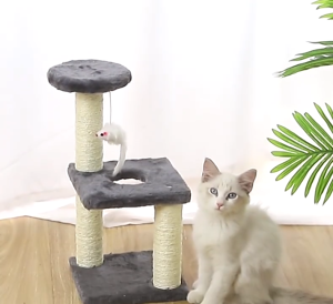 HATELI Cat Scratcher Climbing Frame Scratching Post Resistant Sisal Cat Tree with Mouse Toys Kitten Playground Pet Cats Furniture Jumping Platform Cat Tree