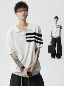 SZON | Relaxed Stripe Knit Polo Shirt