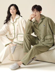 Couple Pajamas Winter Coral Fleece Mens and Womens Thickened with Flannel Winter Bright Home Wear Autumn and Winter
