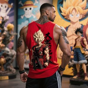 Dragon Ball Goku Anime Printed Pure Cotton Tank Top American Mens and Womens Loose Summer Fashion Sporty Top