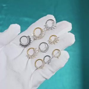 G23 Titanium Hexagram Hinged Septum Clicker Sun Rays Nose Ring Marquise Flower Cartilage Hoop Daith Helix Earring Piercing 16G