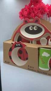 จานเด็ก จานข้าวเด็ก ทำจากเยื่อไผ่ เหมาะสำหรับเด็ก จานข้าวลายการ์ตูน ถาดหลุม ถาดหลุมเด็ก จานข้าวเด็ก อุปกรณ์ทานอาหารเด็ก Set 5 ชิ้น