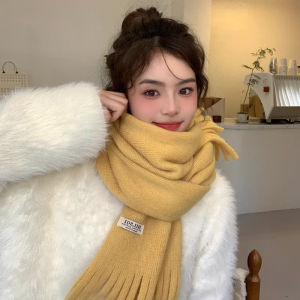 miiow | Thickened Knitted Scarf Womens Autumn Winter Warm Korean Style Atmosphere Versatile Polyester Fiber Long Rectangle Neck Warmer