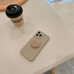 Retro Solid Color Matte with Holder Case for IPhone 15 14 13 12 11 Pro Max 7 8 Plus XS X XR SE 2 Mini Soft Silicone Bumper Cover